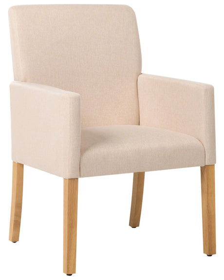 Dining Chair Beige Fabric Upholstery Wooden Legs Elegant Seat with Arms Beliani