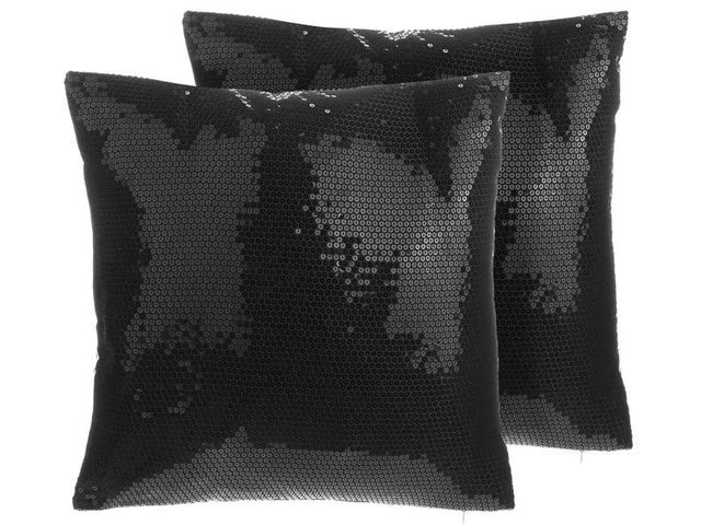 Set of 2 Decorative Cushions Black Sequin 45 x 45 cm Glittering Sparkle Beliani