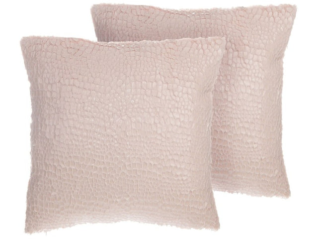 Set of 2 Decorative Cushions Pink Crackle Effect 45 x 45 cm Glamour Modern Decor Accessories Beliani