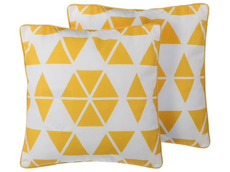 Set of 2 Decorative Cushions Yellow Triangles 45 x 45 cm Geometric Pattern Modern Minimalist Decor Accessories Beliani