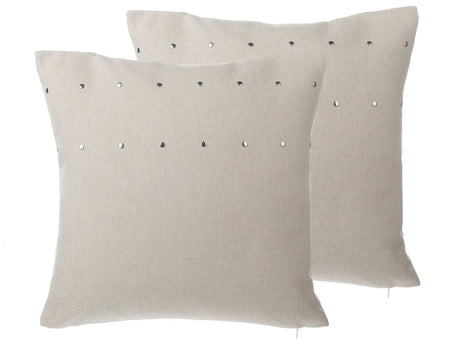 Set of 2 Decorative Cushions Beige Linen Studded 45 x 45 cm Rivets Minimalist Modern Decor Accessories Beliani