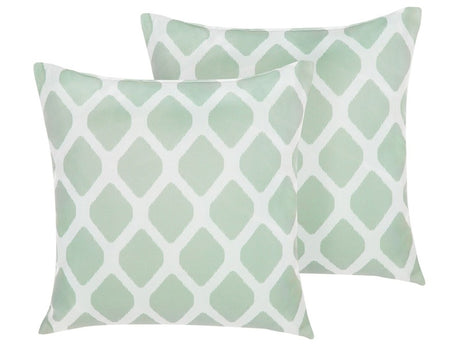 Set of 2 Outdoor Cushions Mint Green and White 40 x 40 cm Geometric Diamond Pattern Garden Pillows Indoor Outdoor Beliani