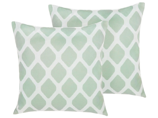 Set of 2 Outdoor Cushions Mint Green and White 40 x 40 cm Geometric Diamond Pattern Garden Pillows Indoor Outdoor Beliani