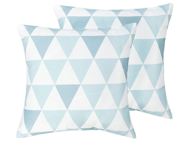 Set of 2 Outdoor Cushions Blue and White 40 x 40 cm Geometric Triangle Pattern Garden Pillows Indoor Outdoor Beliani