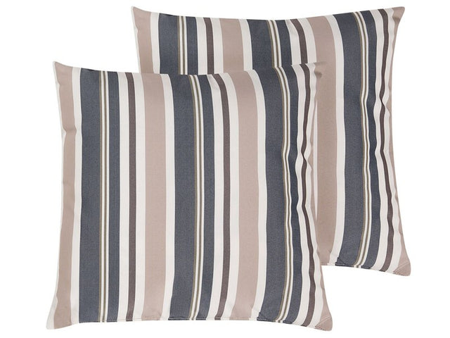 Set of 2 Outdoor Pillows Cushions Blue Beige 40 x 40 cm Zip Modern Beliani