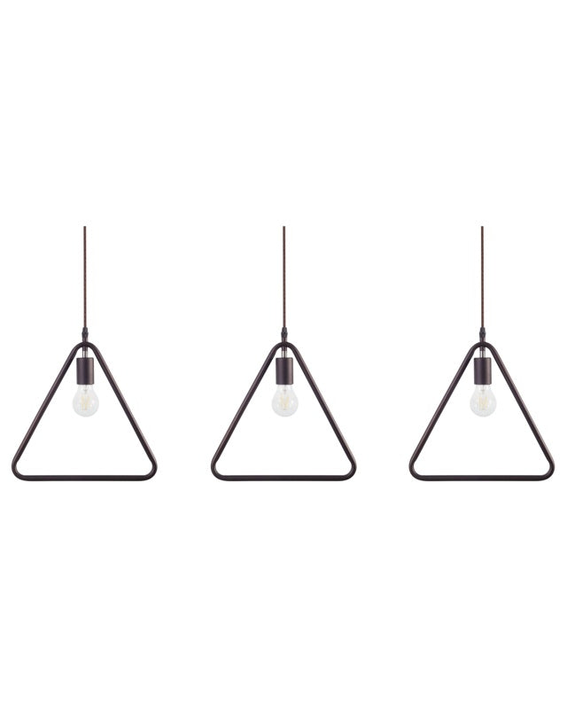 Set of 3 Ceiling Lamps Brown Metal Triangle Shade Pendant Industrial Beliani