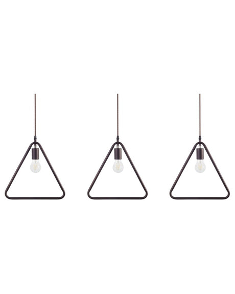 Set of 3 Ceiling Lamps Brown Metal Triangle Shade Pendant Industrial Beliani