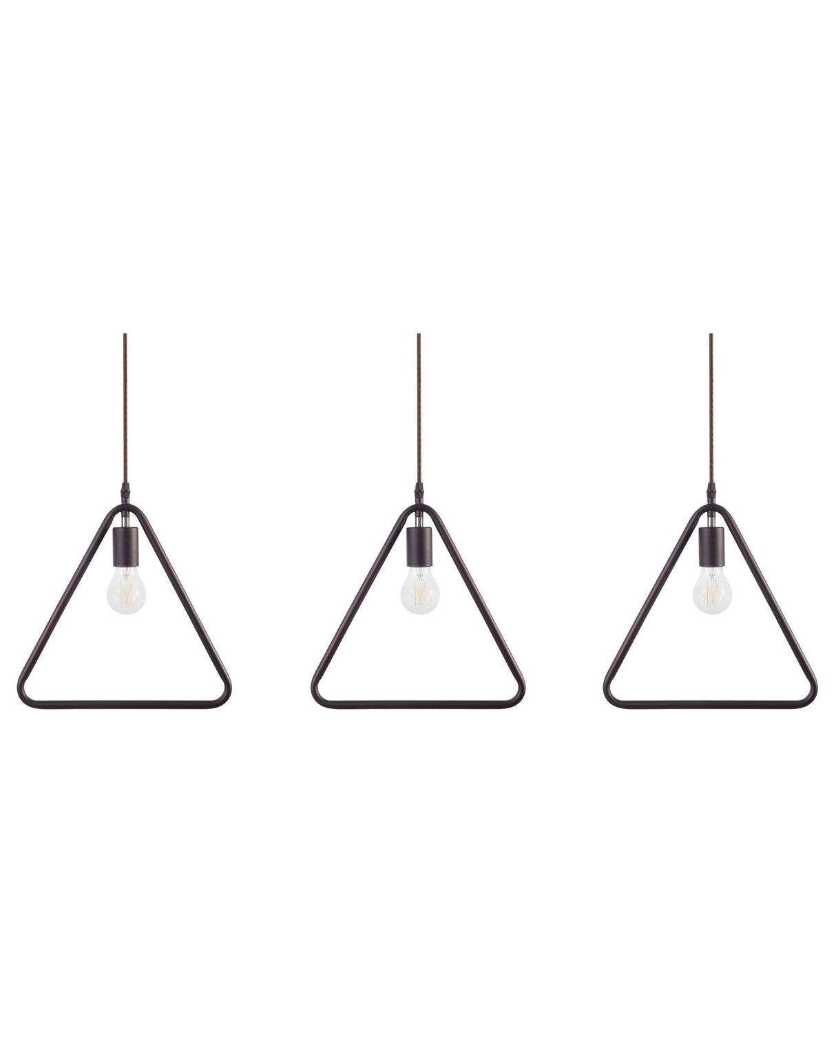 Set of 3 Ceiling Lamps Brown Metal Triangle Shade Pendant Industrial Beliani
