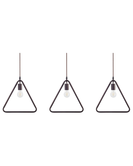 Set of 3 Ceiling Lamps Brown Metal Triangle Shade Pendant Industrial Beliani