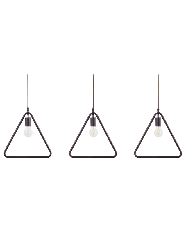 Set of 3 Ceiling Lamps Brown Metal Triangle Shade Pendant Industrial Beliani