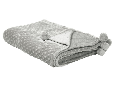 Blanket Light Grey Throw 150 x 200 with Pom Poms Popcorn Texture Soft Coverlet Beliani