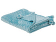 Blanket Light Blue Throw 200 x 220 with Pom Poms Popcorn Texture Soft Coverlet Beliani