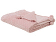 Blanket Pink Throw 200 x 220 with Pom Poms Popcorn Texture Soft Coverlet Beliani