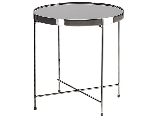 Side Table Black Tempered Glass ø 40 cm Top Silver Metal Legs Round Glam Shiny Beliani