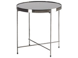 Side Table Black Tempered Glass  40 cm Top Silver Metal Legs Round Glam Shiny Beliani