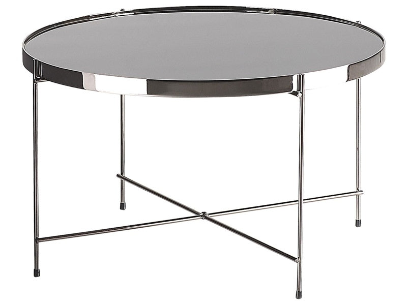 Coffee Table Black Tempered Glass Top Silver Metal Legs ø 63 cm Round Glam Shiny Beliani