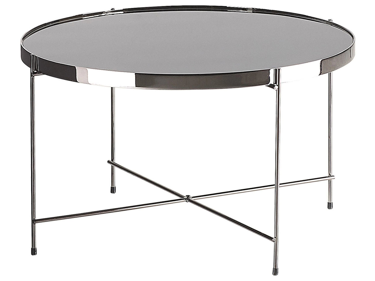 Coffee Table Black Tempered Glass Top Silver Metal Legs  63 cm Round Glam Shiny Beliani