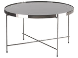 Coffee Table Black Tempered Glass Top Silver Metal Legs  63 cm Round Glam Shiny Beliani