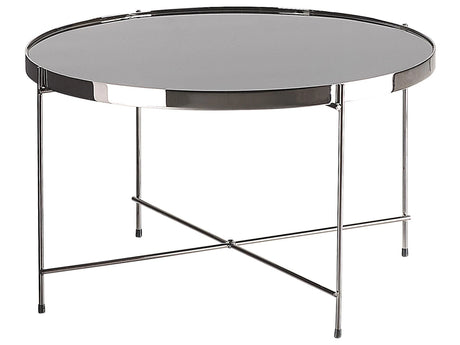 Coffee Table Black Tempered Glass Top Silver Metal Legs  63 cm Round Glam Shiny Beliani