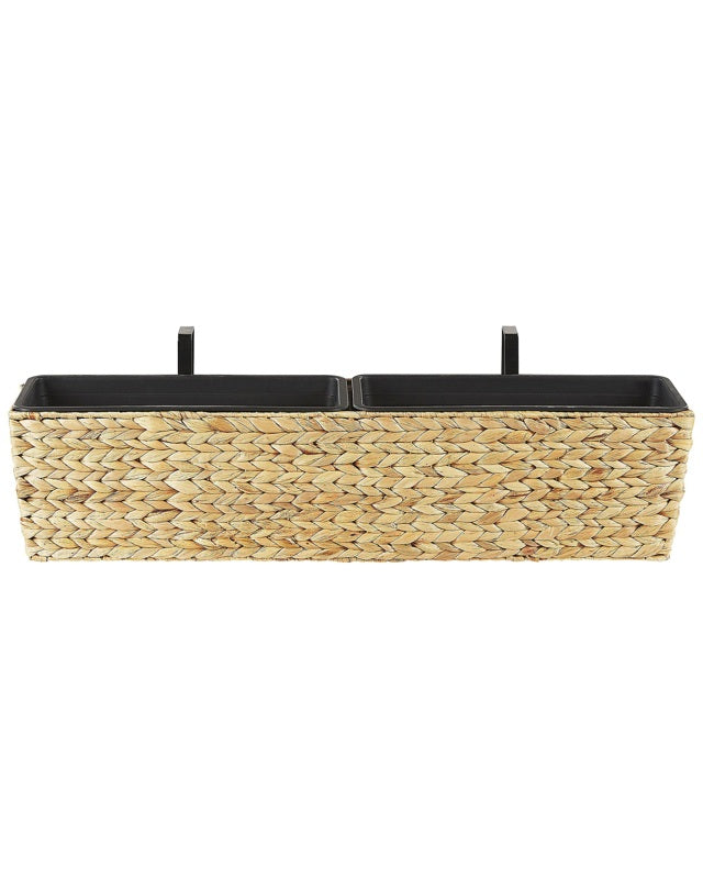 Plant Pot Beige Water Hyacinth Weave Rectangular 80 x 20 cm Synthetic with Drain holes Beliani