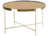 Coffee Table Golden Brown Tempered Glass Top Gold Metal Legs  63 cm Round Glam Shiny Beliani