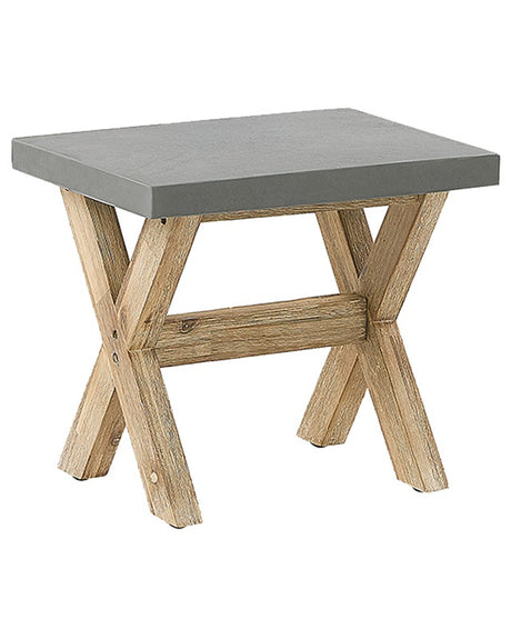 Outdoor Garden Stool Grey Fibre Cement Seat Light Acacia Wood Base Modern Patio Footstool Beliani