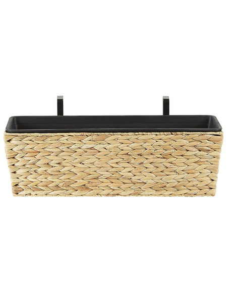 Plant Pot Beige Water Hyacinth Weave Rectangular 60 x 20 cm Synthetic with Drain holes Beliani