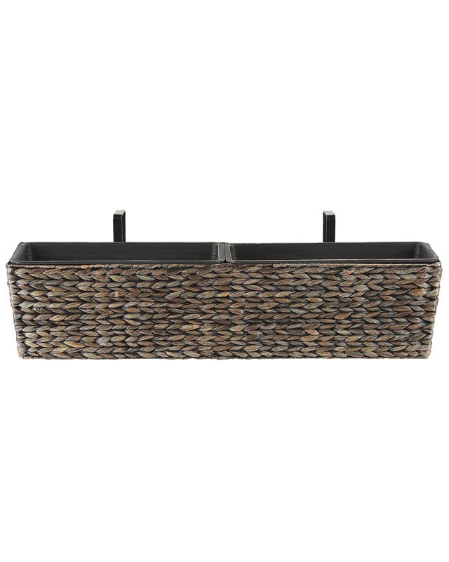 Plant Pot Brown Water Hyacinth Weave Rectangular 80 x 20 cm Synthetic with Drain holes Beliani