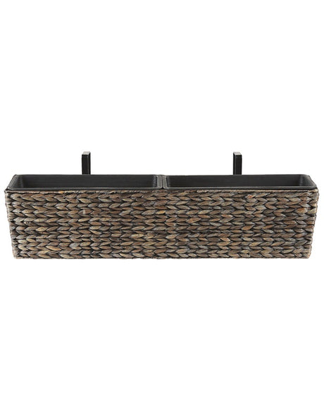 Plant Pot Brown Water Hyacinth Weave Rectangular 80 x 20 cm Synthetic with Drain holes Beliani