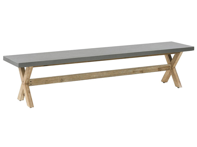Outdoor Garden Bench Fibre Cement Top Grey Wooden Base 3 People Capacity Modern Patio Furniture  Beliani