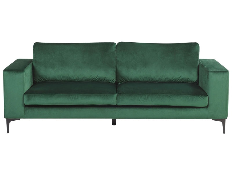 Sofa Green Velvet Fabric Upholstered 3 Seater with Track Arms Black Metal Legs Modern Living Room Beliani