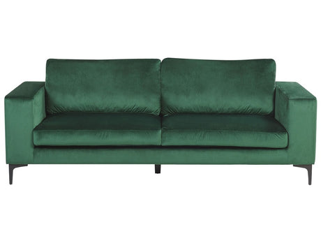 Sofa Green Velvet Fabric Upholstered 3 Seater with Track Arms Black Metal Legs Modern Living Room Beliani