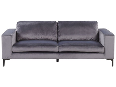 Sofa Dark Grey Velvet Fabric Upholstered 3 Seater with Track Arms Black Metal Legs Modern Living Room Beliani