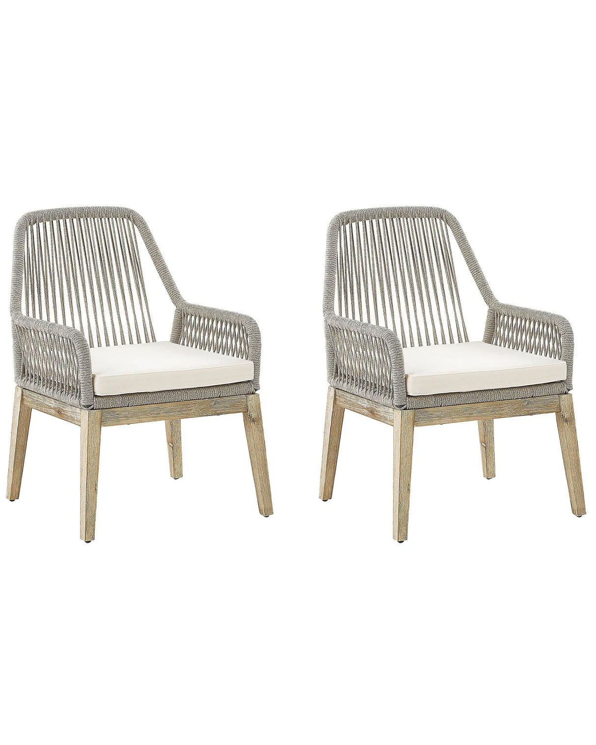 Outdoor Garden Dining Chairs Beige Wicker Polypropylene Steel Frame Wooden Legs Acacia Modern Design Set of 2  Beliani