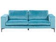 Sofa Light Blue Velvet Fabric Upholstered 3 Seater with Track Arms Black Metal Legs Modern Living Room Beliani