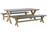 Outdoor Dining Set Grey Fibre Cement Light Acacia Wood 8 People Table 2 Benches Modern Design Beliani