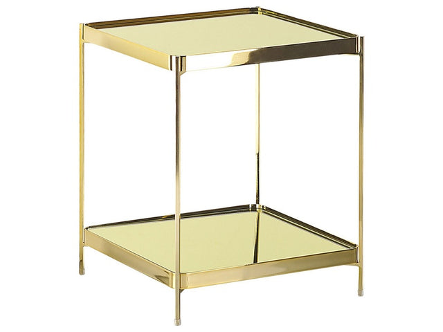 Side Table Gold Tempered Glass Top Metal Legs 41 x 41 cm with Shelf Shiny Glam Beliani