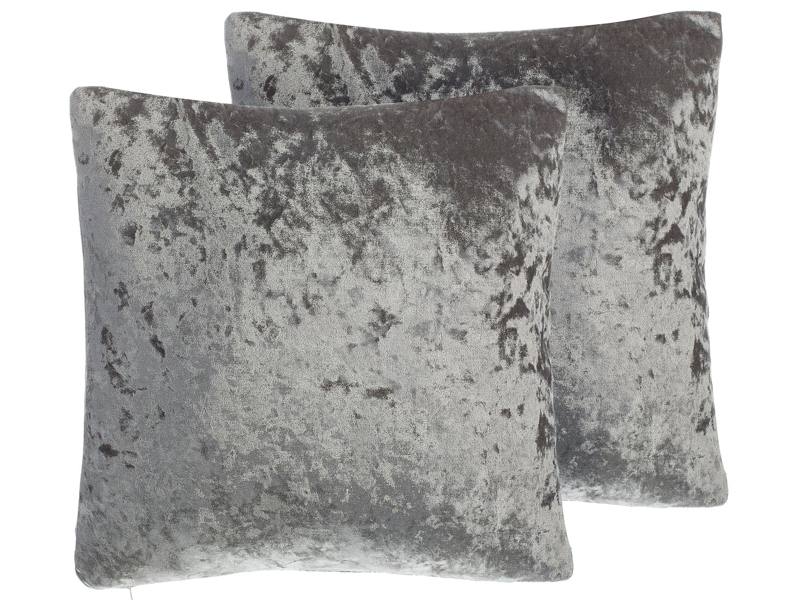 Set of 2 Decorative Cushions Grey Velvet 45 x 45 cm Plain Double Sided Glam Modern Beliani