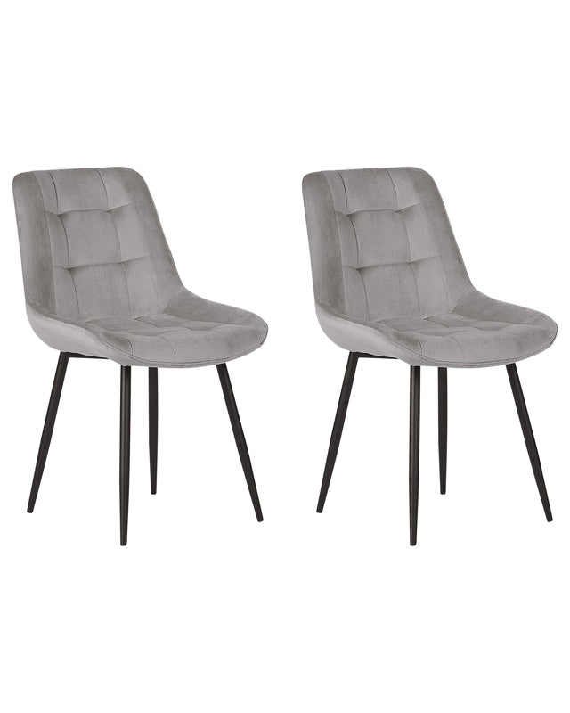 Set of 2 Dining Chairs Grey Velvet Black Iron Legs Modern Upholstered Chairs Beliani