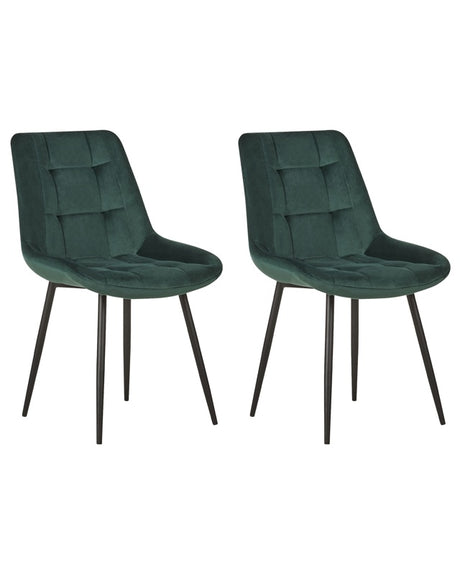 Set of 2 Dining Chairs Dark Green Velvet Black Iron Legs Modern Upholstered Chairs Beliani