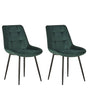 Set of 2 Dining Chairs Dark Green Velvet Black Iron Legs Modern Upholstered Chairs Beliani