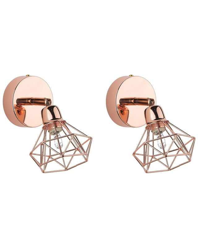 Set of 2 Wall Lamps Copper Metal Cage Shade Adjustable Light Position Modern Beliani