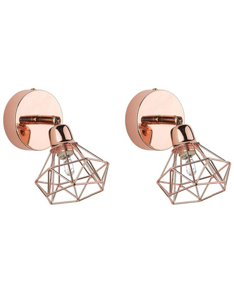 Set of 2 Wall Lamps Copper Metal Cage Shade Adjustable Light Position Modern Beliani