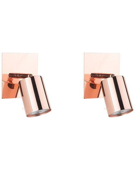 Set of 2 Wall Lamps Copper Metal Sconce Adjustable Light Glamour Beliani