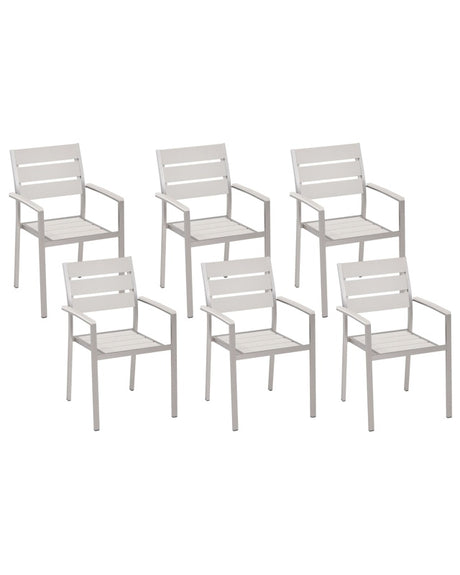 Set of 6 Garden Dining Chairs White Plastic Wood Slatted Back Aluminium Frame Outdoor Chairs Set Beliani