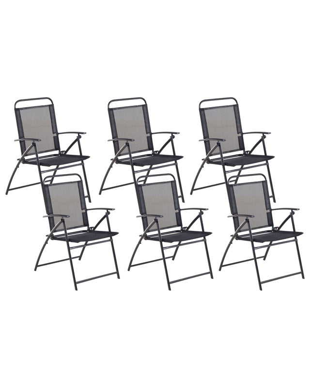 Set of 6 Garden Chairs Black Steel Frame Foldable Beliani