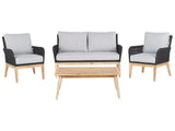 Garden Conversation Set Acacia Wood Grey Cushions Modern Outdoor 4 Seater with Coffee Table Beliani