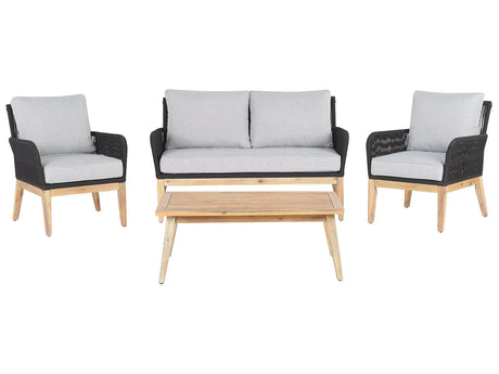 Garden Conversation Set Acacia Wood Grey Cushions Modern Outdoor 4 Seater with Coffee Table Beliani