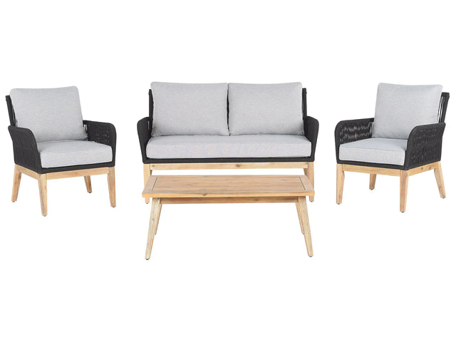 Garden Conversation Set Acacia Wood Grey Cushions Modern Outdoor 4 Seater with Coffee Table Beliani