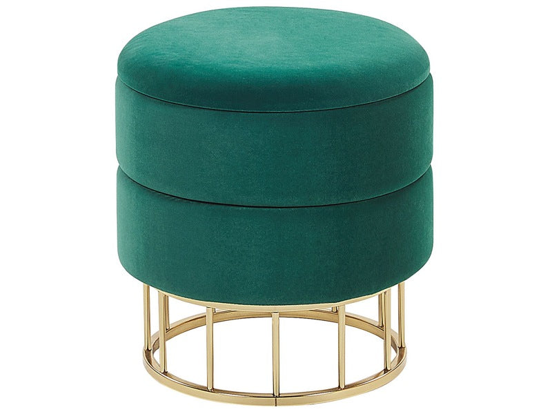 Storage Pouffe Dark Green Polyester Velvet Upholstery Gold Base Glamorous Design Living Room Accessories Beliani